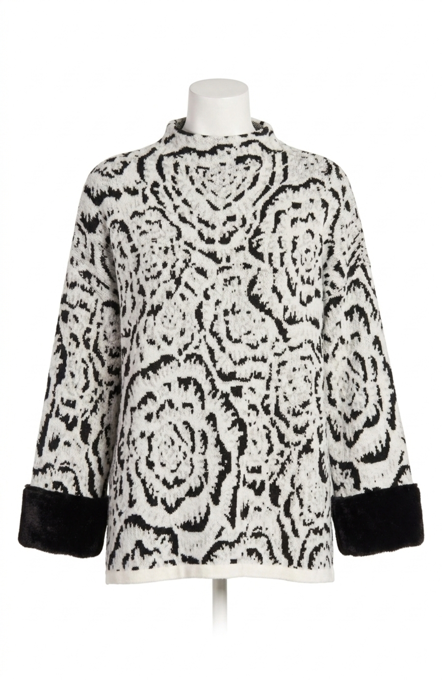 NEW TYLER BOE frady funnel abstract cape sweater in black and white